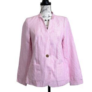 Talbots Women's Blazer Aberdeen Linen Blend Pink Striped Seersucker Size 4